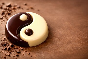 A chocolate and white dessert with a yin and yang symbol on it