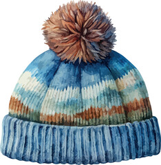 Warm Wool Knitted Hat in Hygge Scandinavian Watercolor Style