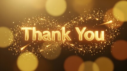 Golden thank you message with sparkling bokeh background