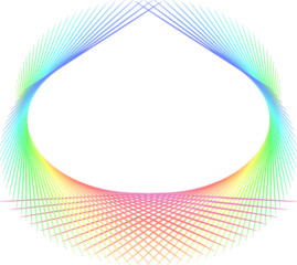 Vibrant rainbow line art forming an abstract geometric curve against a dark background