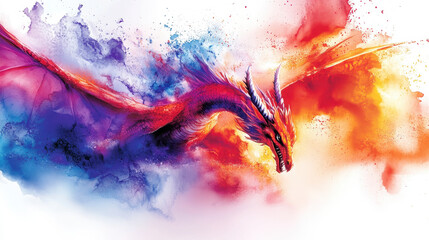 Vibrant Dragon Art with Colorful Abstract Background Design