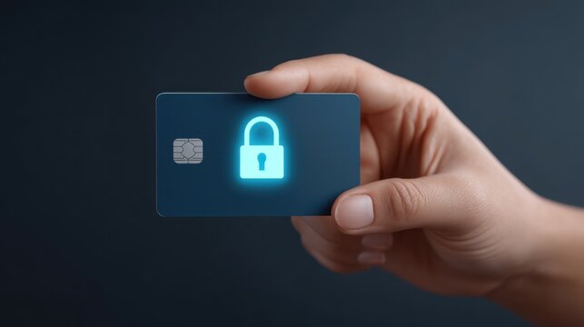 Person Holding a Credit Card with a Glowing Digital Padlock Icon Symbolizing Security and Technology in Finance - Powered by Adobe