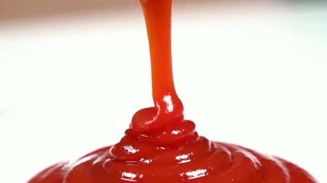 ketchup pouring out of a bottle in a close-up shot. . use as multipurpose tittle intro, background. product mockup. motion graphics background