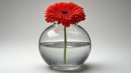 Vibrant Red Flower in Clear Glass Vase with Fresh Water