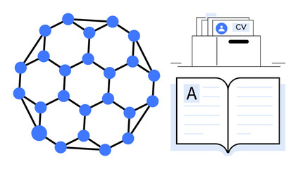 Network structure. Network design connects data nodes and supports technology visualization. Network integrates professional tools thumbs up resume management and information organization