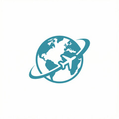 Airplane Around World Flat Vector Icon on White Background