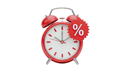 Red Alarm Clock with Percentage Discount Tag