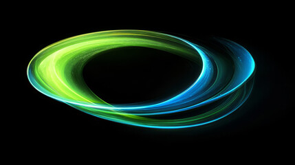 Abstract green and blue light ring on black background, futuristic energy design
