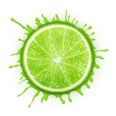 Refreshing lime slice with a dynamic splash of vibrant green juice creating a lively burst