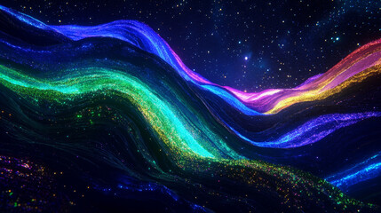 Flowing aurora light waves in space, vibrant abstract cosmic background
