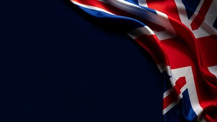 Dramatic Waving United Kingdom Flag Detail on Dark Background