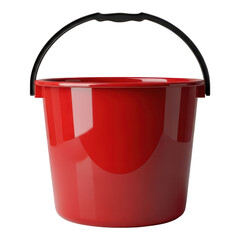 Red plastic bucket with black handle isolated on transparent background
