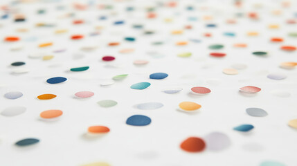 Colorful confetti dots on white background, soft abstract festive texture
