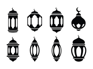 Fototapeta premium Collection of black silhouette islamic lanterns for festive decorations and cultural designs