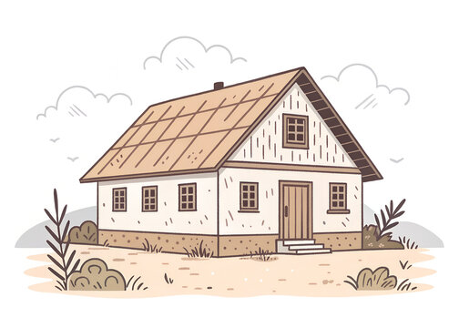 Village house from Gujarat with slanted roof and small windows