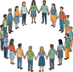 People Holding Hands in Unity Circle Illustration