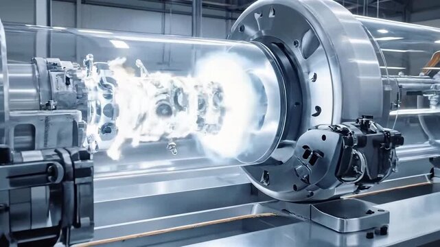 Futuristic machine with a clear tube and metal components, showcasing technological innovation.