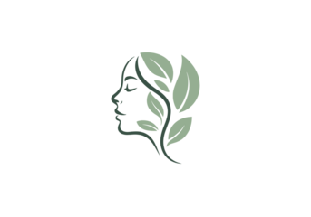 Organic Beauty Line Art Logo with Woman and Leaves PNG, beauty logo, Skincare design Transparent Backgroung