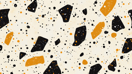 Modern terrazzo pattern background with black and yellow stone fragments
