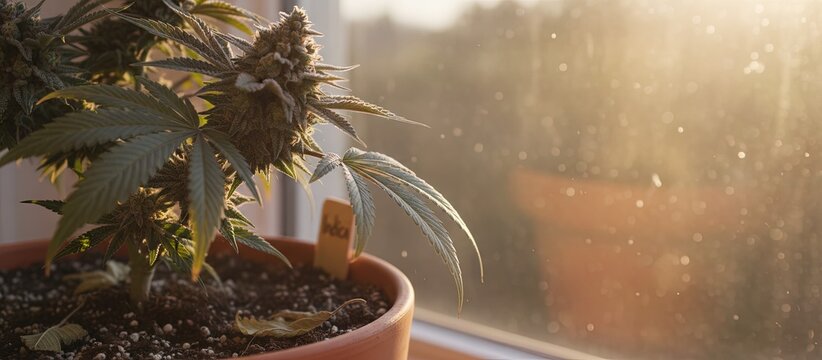 Cannabis sativa plant growing naturally and budding in flower to produce phytocannabinoids 