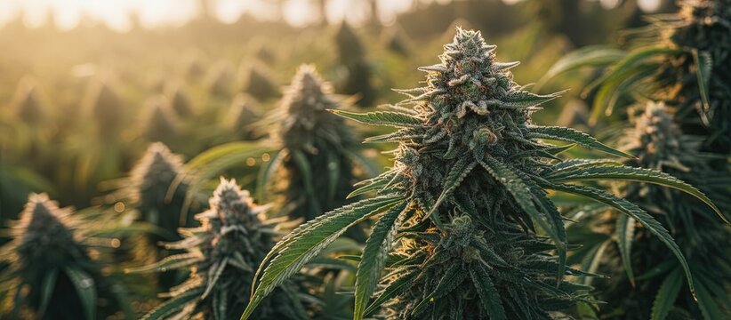 Cannabis sativa plant growing naturally and budding in flower to produce phytocannabinoids 