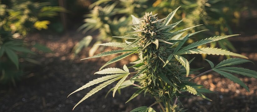 Cannabis sativa plant growing naturally and budding in flower to produce phytocannabinoids 