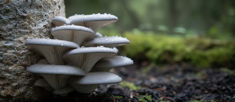 Oster mushrooms growing in the forest naturally in the wild