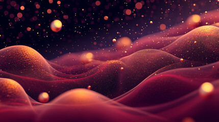 Abstract golden particle waves on dark red background, luxury festive design
