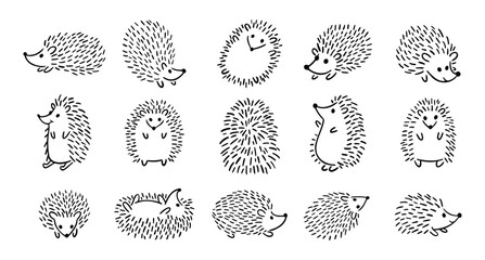 Doodle hand drawn cute hedgehog set. Hand drawn adorable hedgehog collection. Outline drawing for children. © Yanka