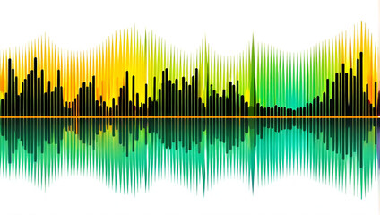 Abstract sound waveform background with gradient effects featuring yellow, orange, green, and teal colors.