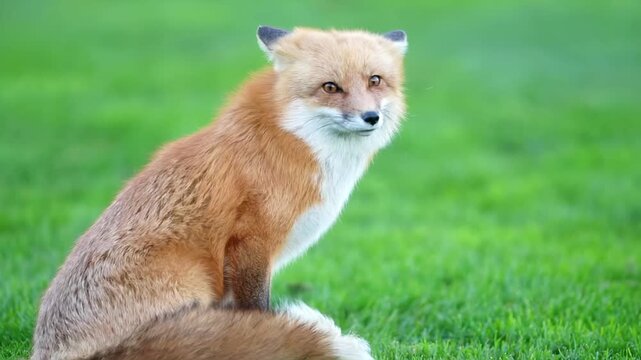 A red fox's fur blowing in the wind while looking at another fox nearby 