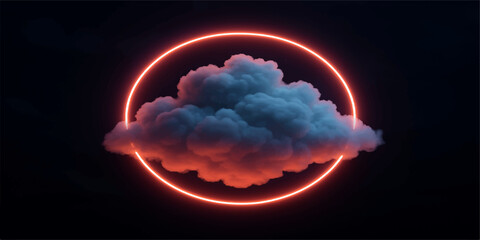 An explosion of fire ruptures the bright blue sky where white cumulus clouds drift through the atmosphere under the beautiful summer sunlight © YEASMIN