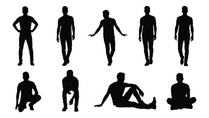 Silhouettes of people in various poses showing different body language and forms © BIPUL
