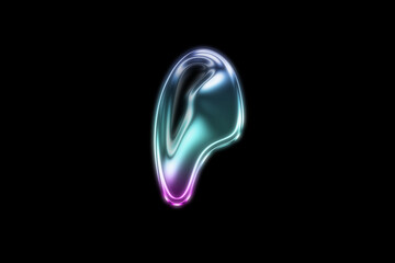 Vibrant liquid metal blob with glowing neon light effects isolated on black