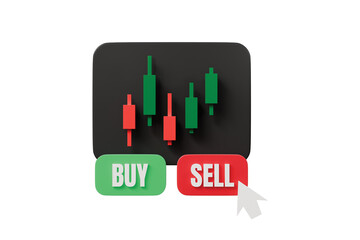 3d buy sell candlestick chart icon. trading decision concept. minimal cartoon forex crypto chart for finance ads. isolated on white transparent background. 3d render.
