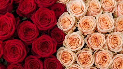 Fototapeta premium Vibrant red and soft peach roses bouquet for valentines day special