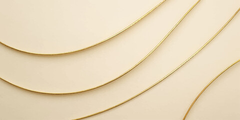 Abstract golden background with a curved ribbon design featuring wave patterns and futuristic 3d motion lines in a digital artistic texture for a high tech business wallpaper backdrop