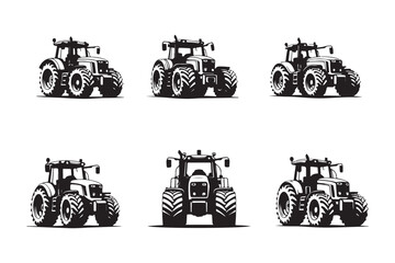 Farm Tractor Silhouette Set Collection,
Agricultural Tractor Icons Black Vector Illustration,
Tractor Vehicle Silhouette Pattern Design