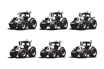 Farm Tractor Silhouette Set Collection,
Agricultural Tractor Icons Black Vector Illustration,
Tractor Vehicle Silhouette Pattern Design