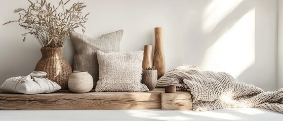Cozy and Inviting Home D&eacute;cor Arrangement with Natural Textures and Tones