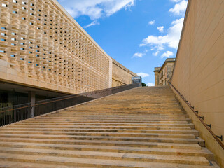 Modern stone staircase and contemporary facade in Valletta's old town