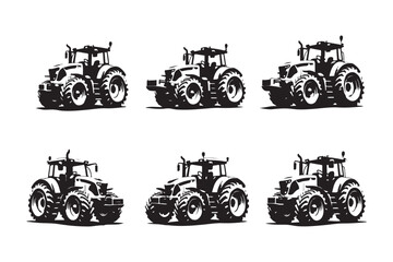 Farm Tractor Silhouette Set Collection,
Agricultural Tractor Icons Black Vector Illustration,
Tractor Vehicle Silhouette Pattern Design
