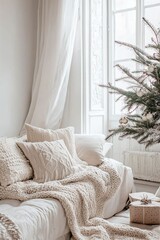 Cozy Winter Living Room Decor with Christmas Tree and Presents