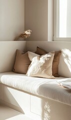 Cozy Minimalist Corner with Neutral Cushions and Soft Textures
