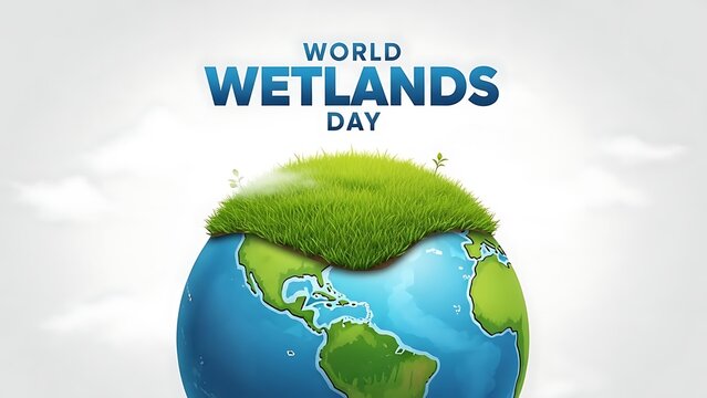 World wetlands day awareness poster with globe and green landscape - Powered by Adobe