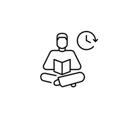 Man reading a book and clock. Studying and reading schedule. Pixel perfect, editable stroke vector icon