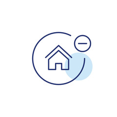 House and minus. Remove smart device. Pixel perfect, editable stroke vector icon