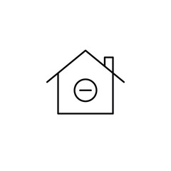 House and minus symbol. Property rent or sell cancelled. Smart device deleted. Pixel perfect, editable stroke vector icon