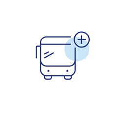 Bus plus. Routes and service expansion, new lines added. Public transportation. Pixel perfect, editable stroke vector icon