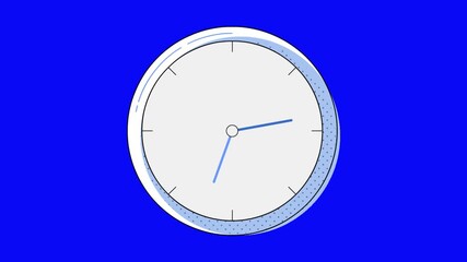 Minimalist analog clock face showing approximately two oclock against a vibrant electric blue background representing passing time or schedule